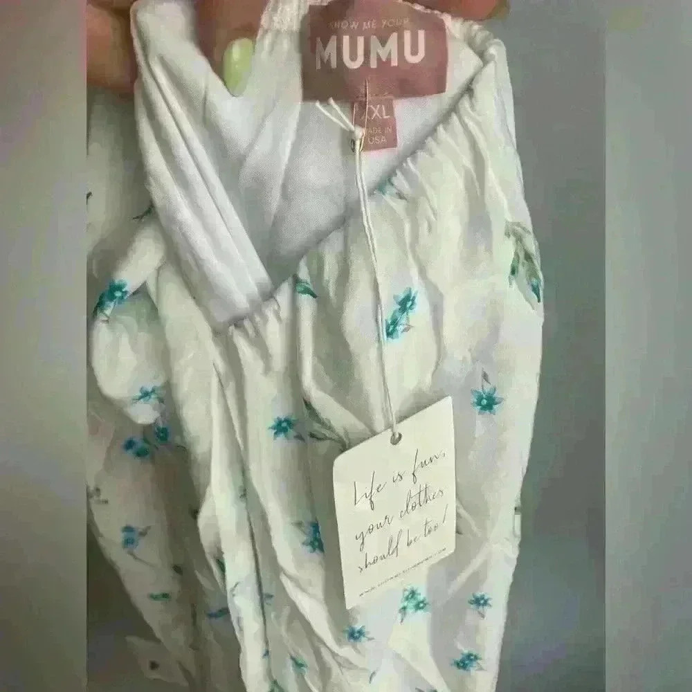 NWT! SHOW ME YOUR MUMU MARMONY MIDI DRESS in BLUE WHITE FLORAL PRINT SIZE XXL - Picture 6 of 6